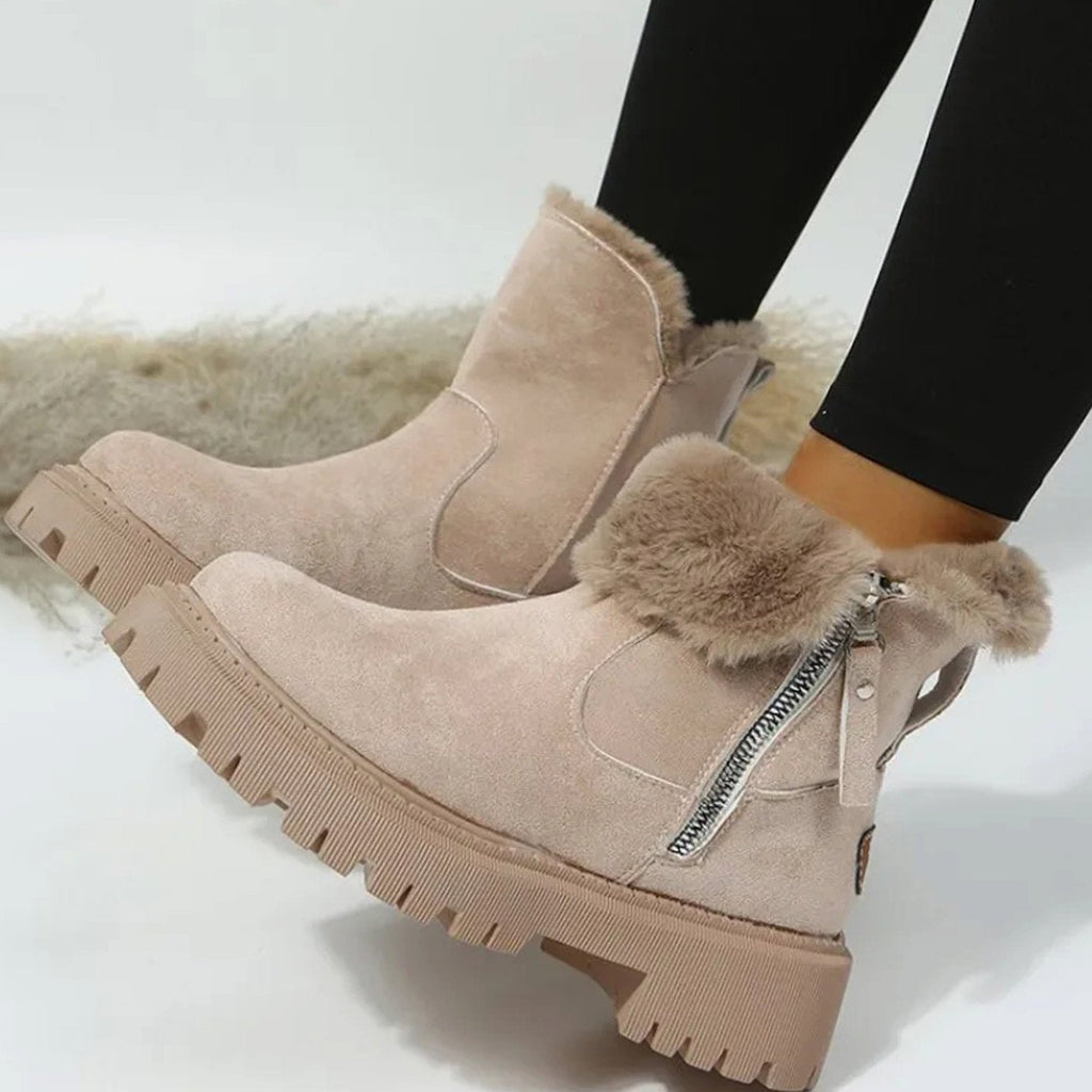 Leonie | Bottes d'hiver pour femmes avec col en fourrure, semelle compensée, fermeture éclair