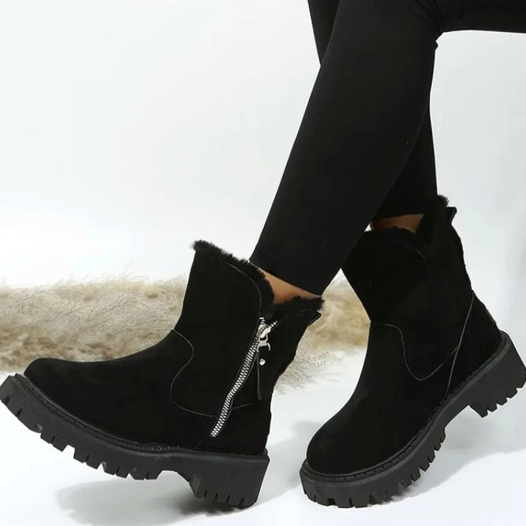 Leonie | Bottes d'hiver pour femmes avec col en fourrure, semelle compensée, fermeture éclair