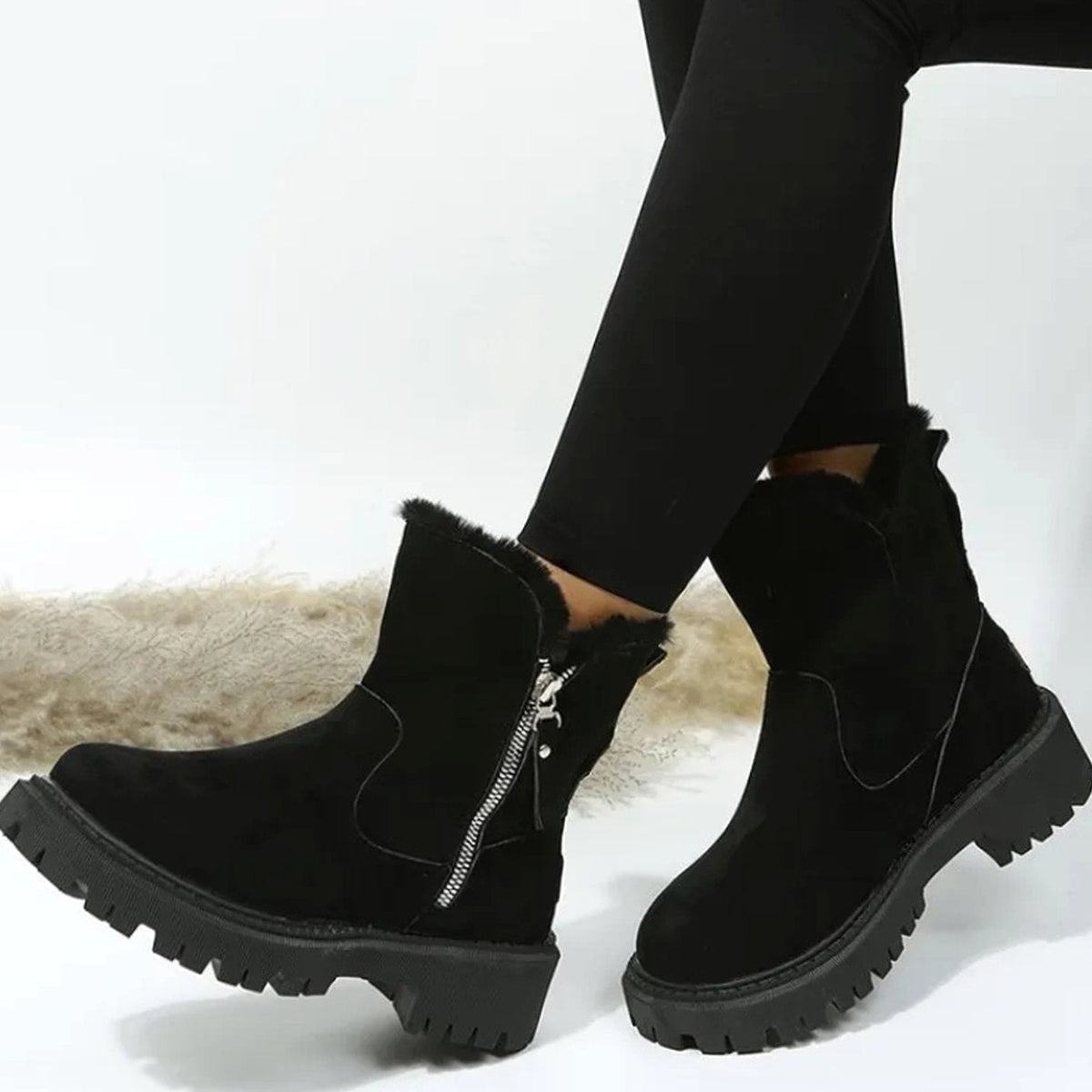 Leonie | Bottes d'hiver pour femmes avec col en fourrure, semelle compensée, fermeture éclair