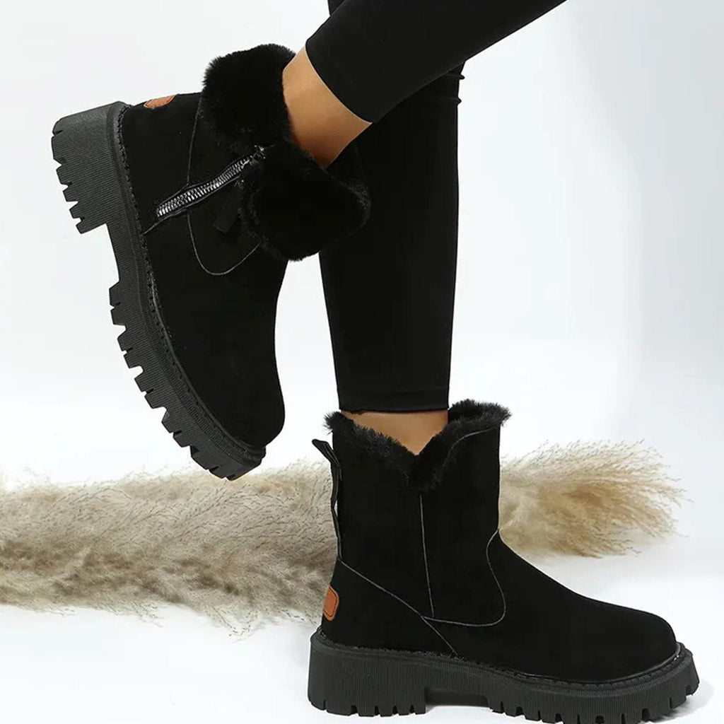 Leonie | Bottes d'hiver pour femmes avec col en fourrure, semelle compensée, fermeture éclair