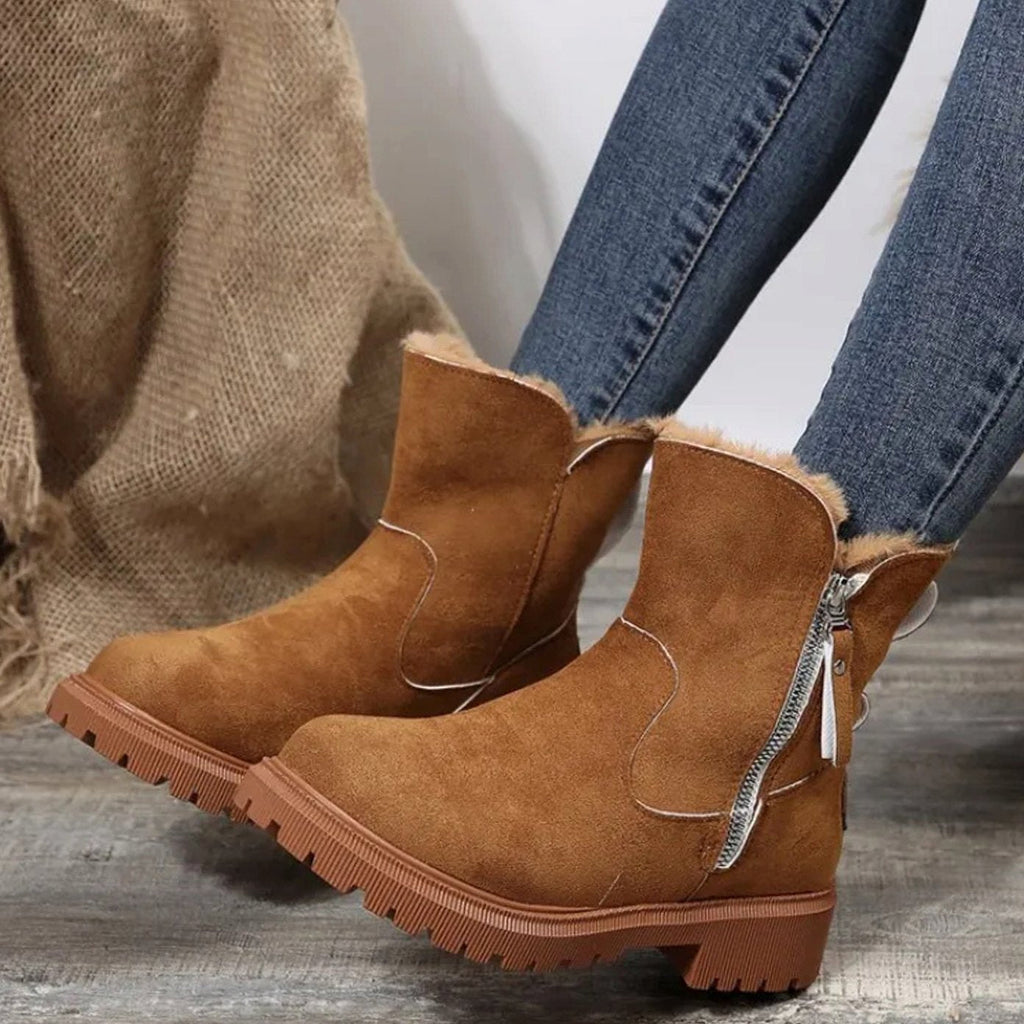 Leonie | Bottes d'hiver pour femmes avec col en fourrure, semelle compensée, fermeture éclair