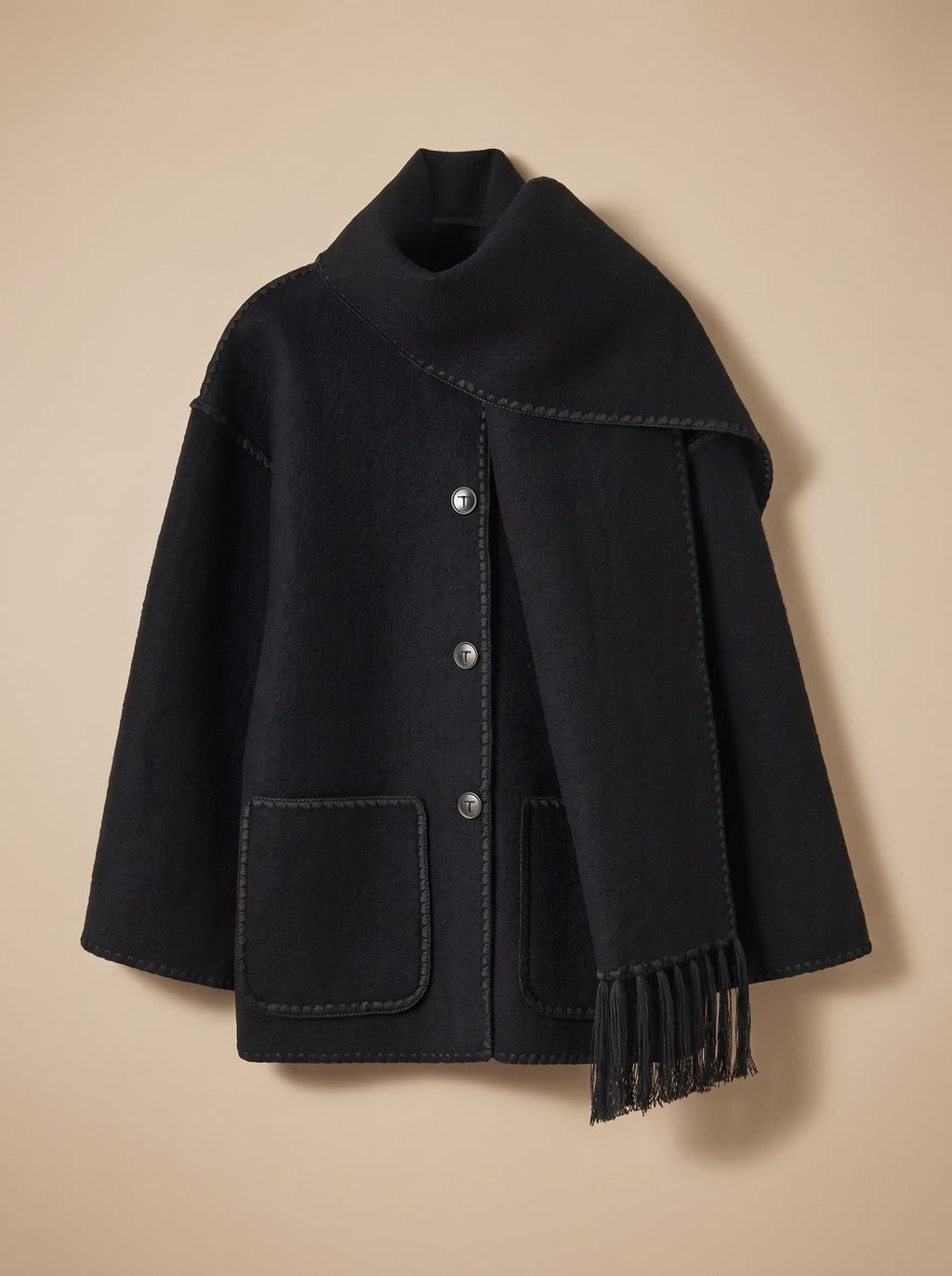 Clara | Manteau en laine pour femmes, cape avec bordures en crochet, manteau d'hiver