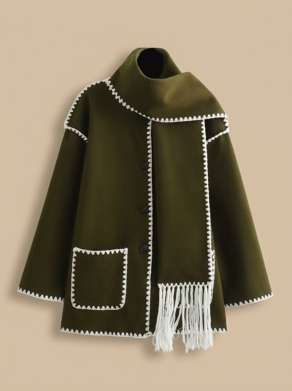 Clara | Manteau en laine pour femmes, cape avec bordures en crochet, manteau d'hiver