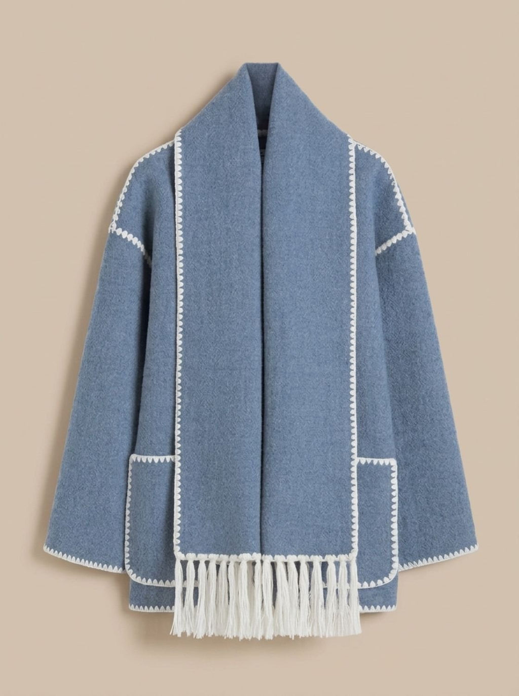 Clara | Manteau en laine pour femmes, cape avec bordures en crochet, manteau d'hiver