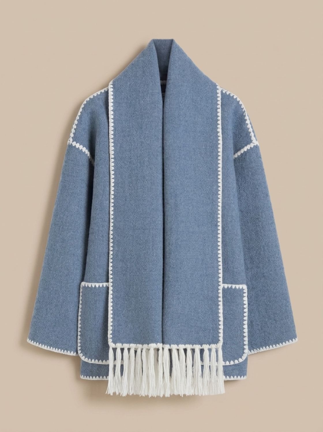 Clara | Manteau en laine pour femmes, cape avec bordures en crochet, manteau d'hiver