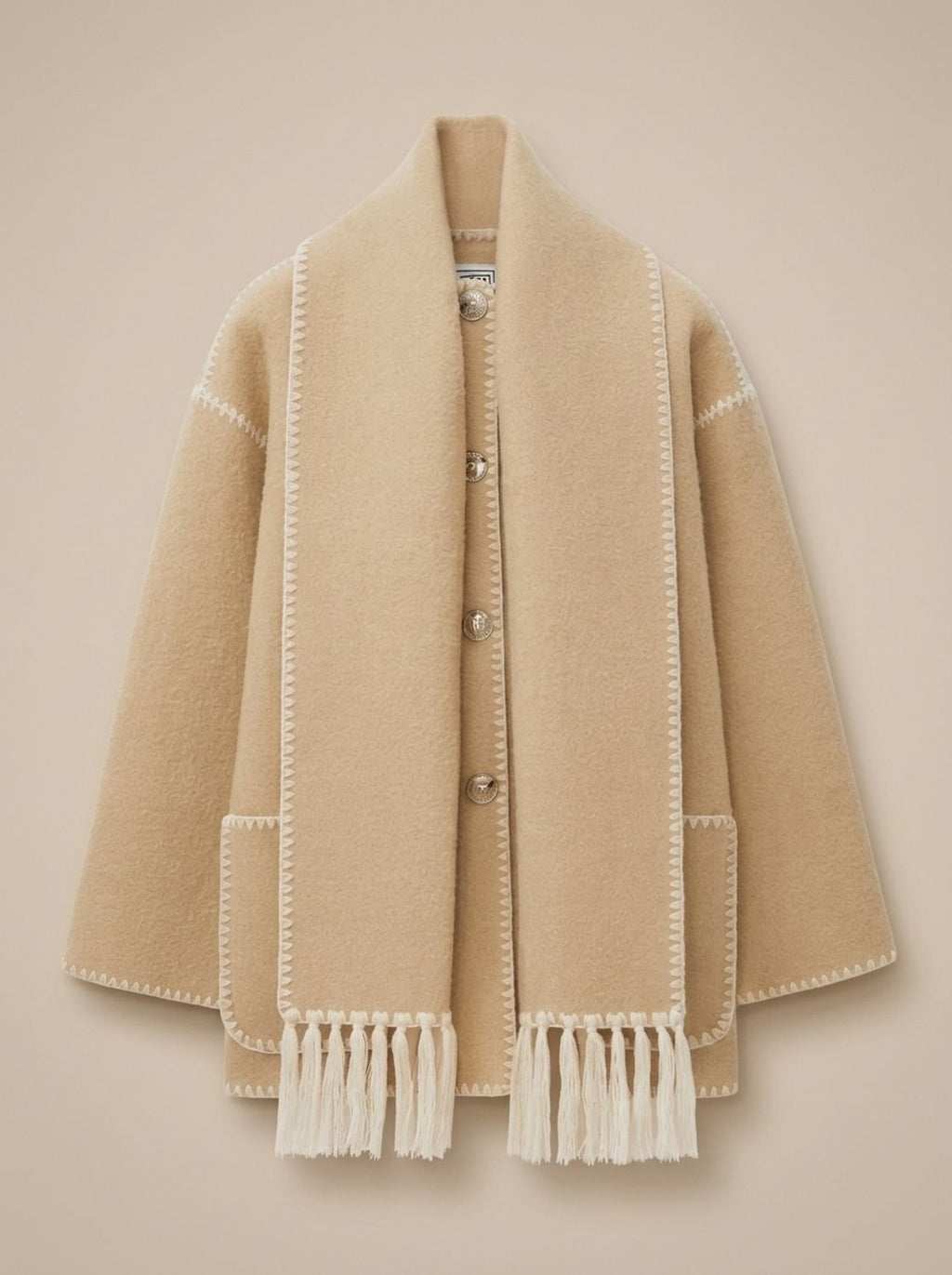 Clara | Manteau en laine pour femmes, cape avec bordures en crochet, manteau d'hiver