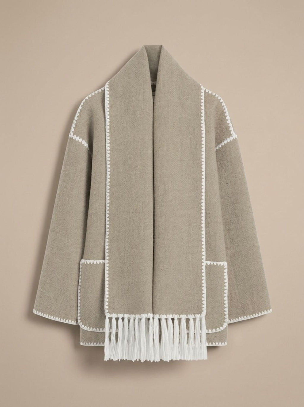 Clara | Manteau en laine pour femmes, cape avec bordures en crochet, manteau d'hiver