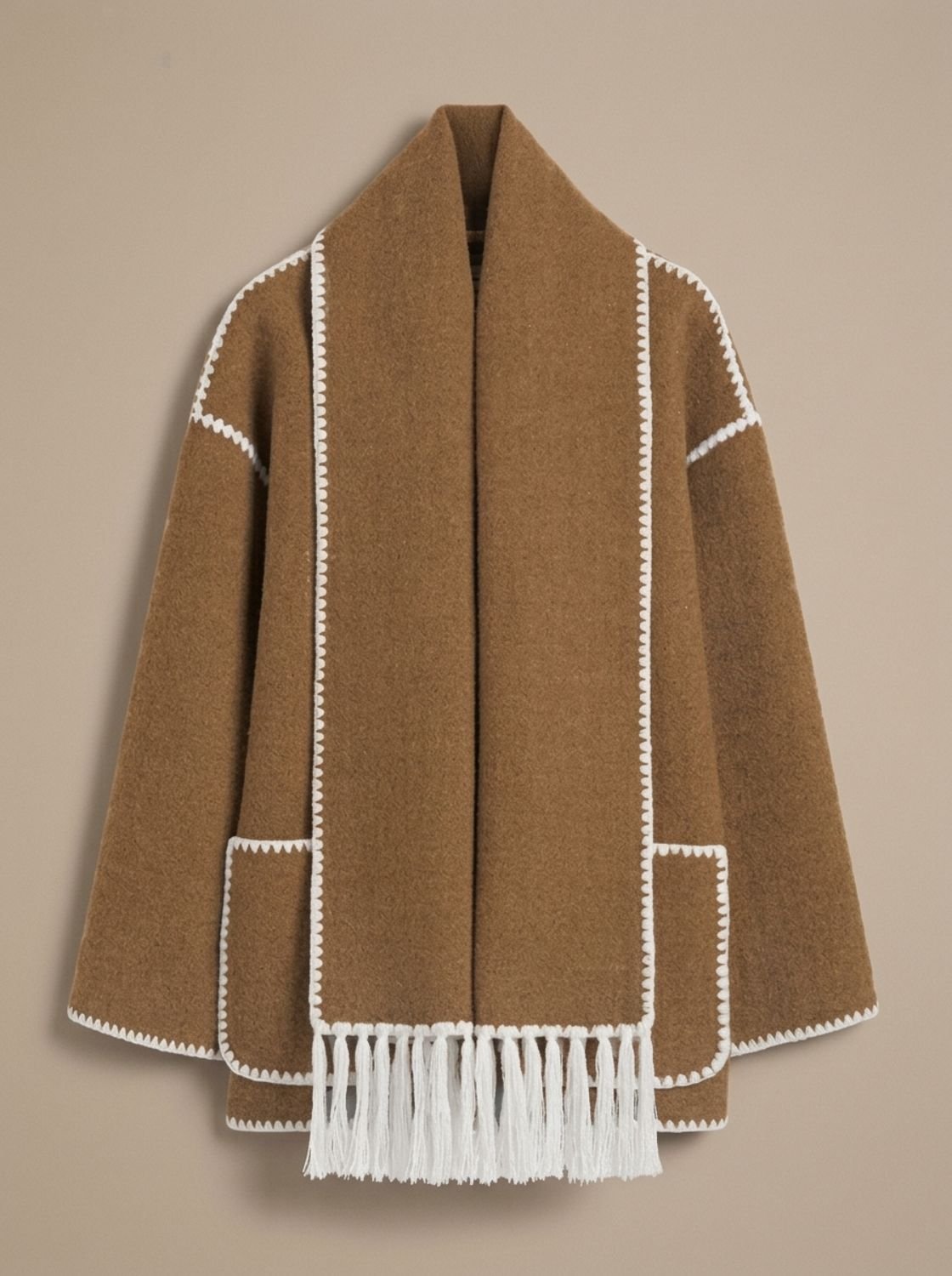 Clara | Manteau en laine pour femmes, cape avec bordures en crochet, manteau d'hiver