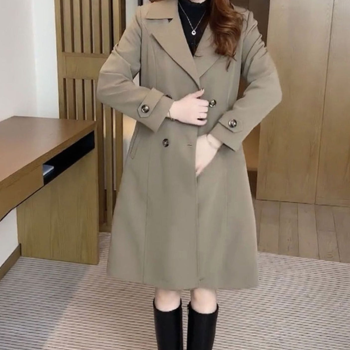 Katharina | Manteau en Laine Femme Élégant à Double Boutonnage Long Manteau d'Hiver