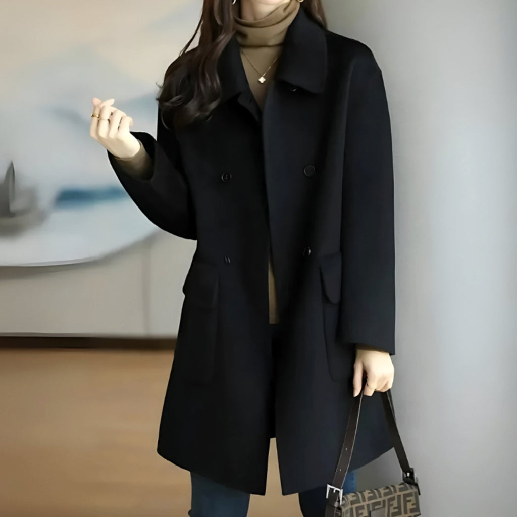 Marie | Manteau en laine pour femme, manteau d'hiver midi à double boutonnage avec poches