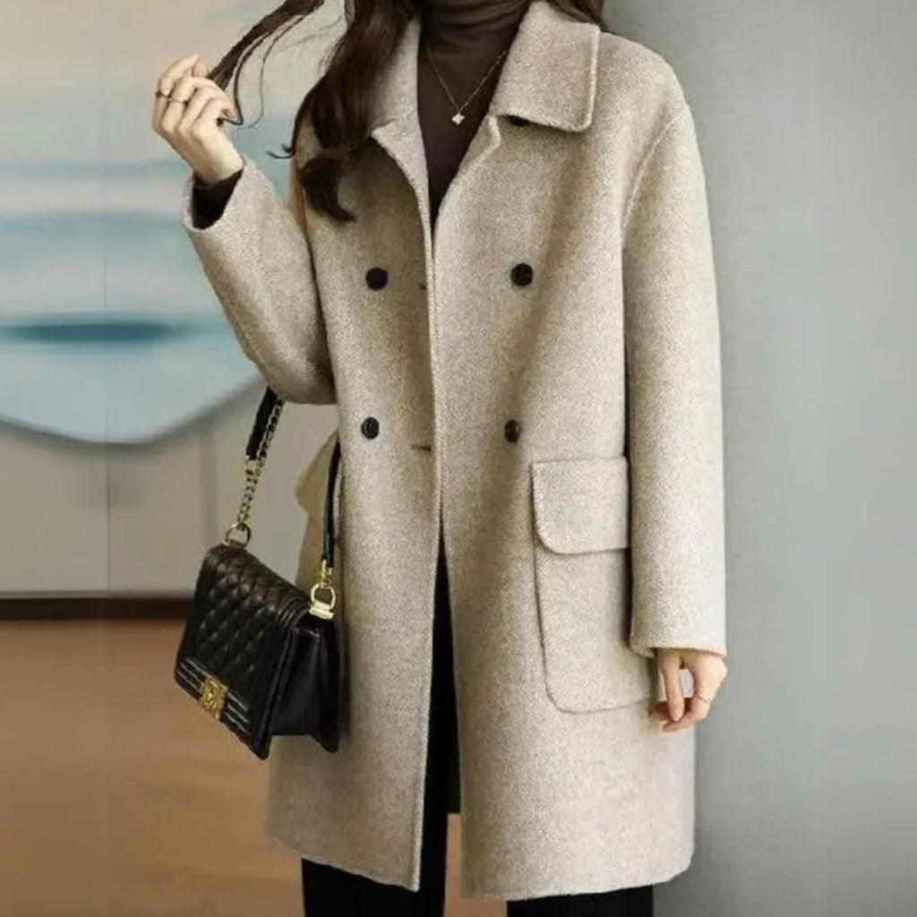 Marie | Manteau en laine pour femme, manteau d'hiver midi à double boutonnage avec poches