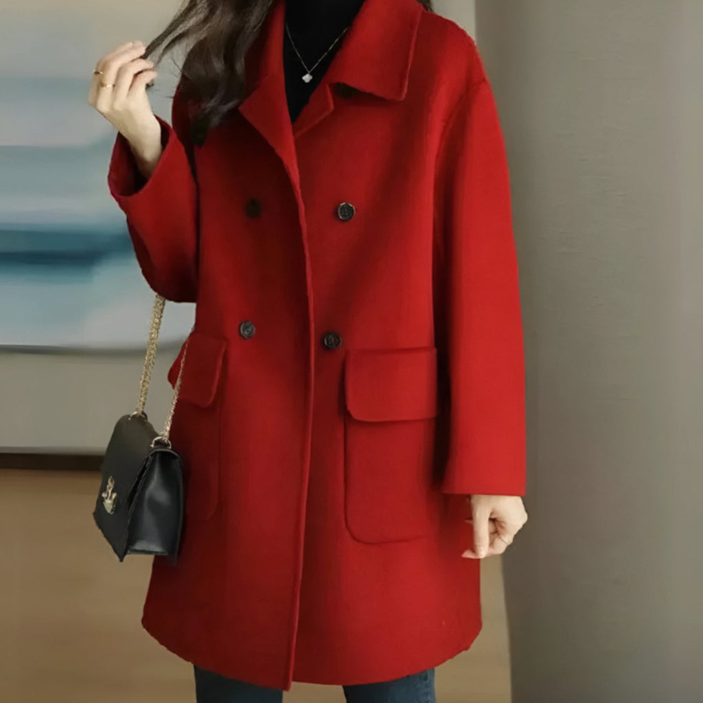 Marie | Manteau en laine pour femme, manteau d'hiver midi à double boutonnage avec poches