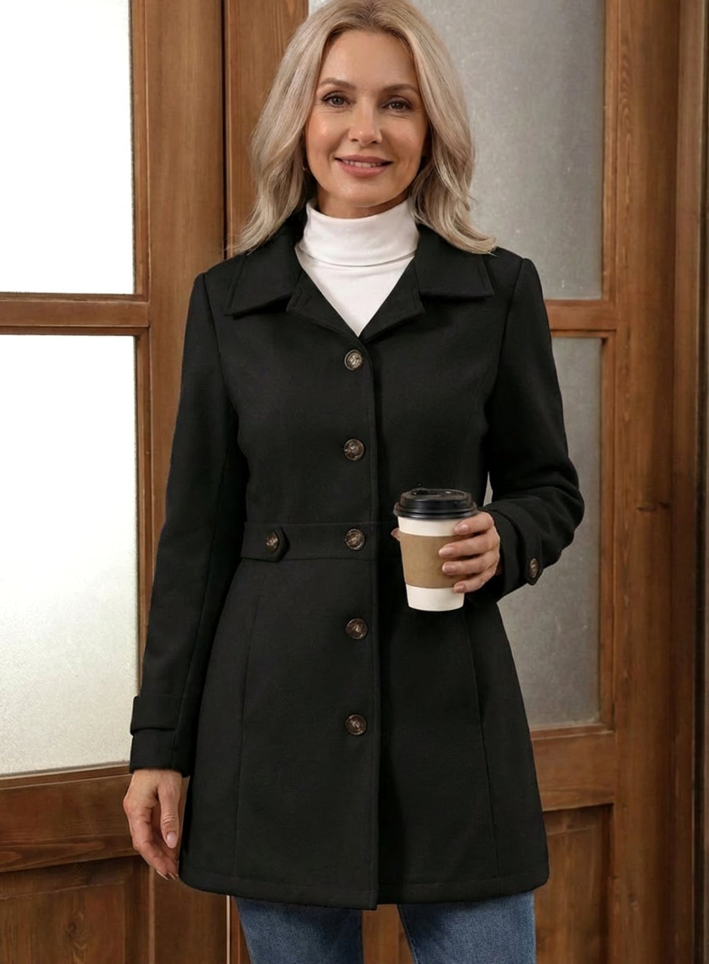 Johanna | Manteau en laine pour femmes, élégant manteau à boutons pour des looks en couches