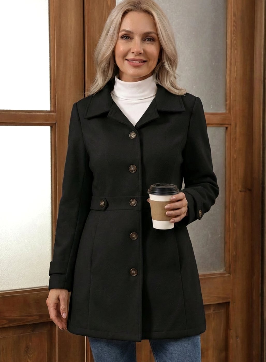 Johanna | Manteau en laine pour femmes, élégant manteau à boutons pour des looks en couches