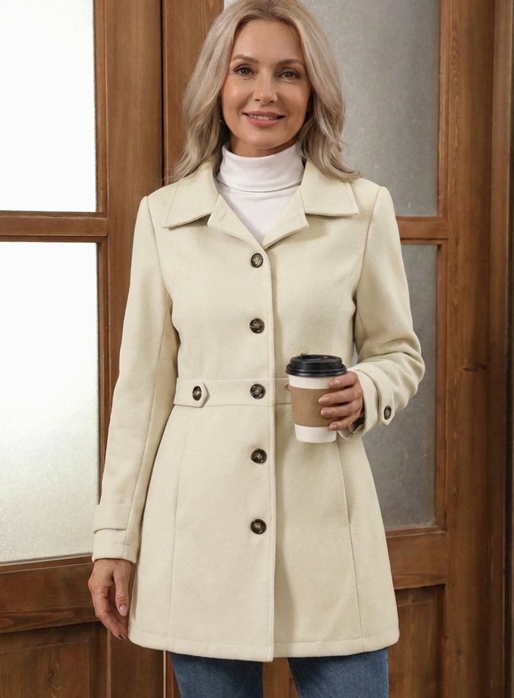 Johanna | Manteau en laine pour femmes, élégant manteau à boutons pour des looks en couches