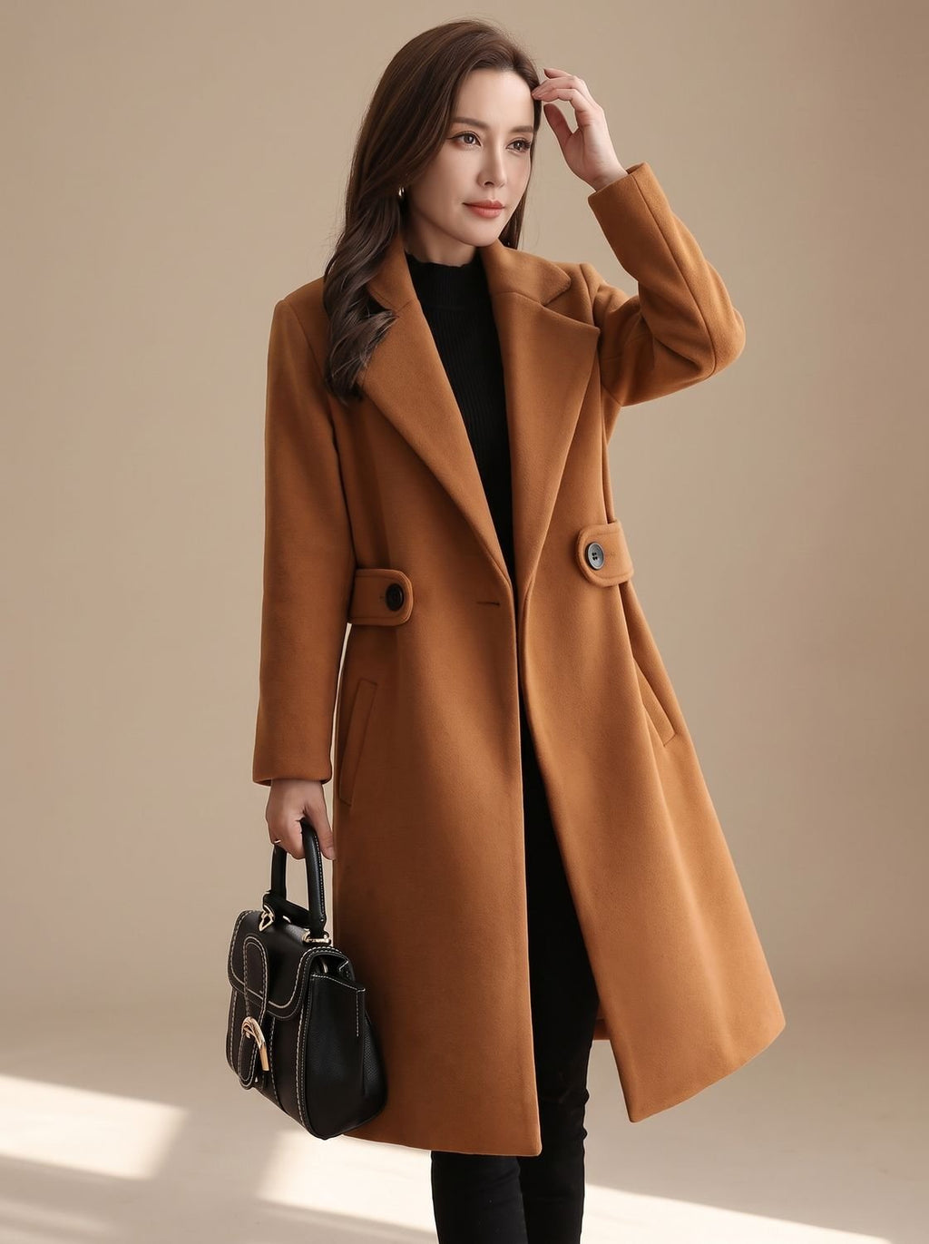 Lena | Manteau en Laine pour Femmes Long Trench Classique en Mélange avec Revers