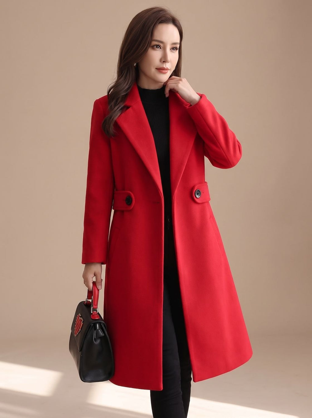 Lena | Manteau en Laine pour Femmes Long Trench Classique en Mélange avec Revers