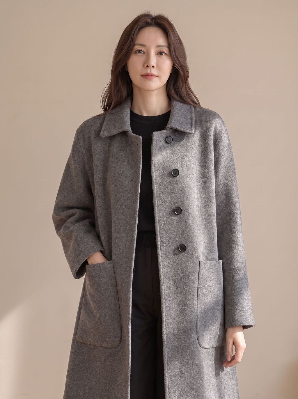 Hannah | Manteau en laine pour femmes Longline à boutonnage simple avec poches surdimensionnées