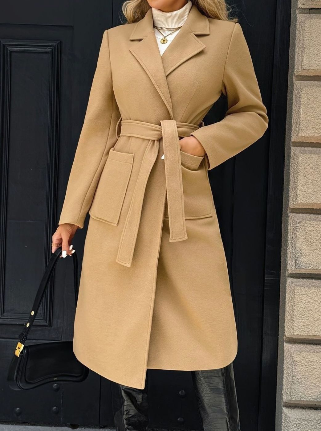 Mia | Manteau en laine pour femmes avec ceinture à nouer Trench-coat longline ajusté