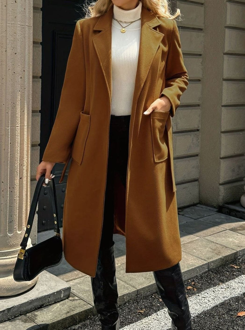 Mia | Manteau en laine pour femmes avec ceinture à nouer Trench-coat longline ajusté