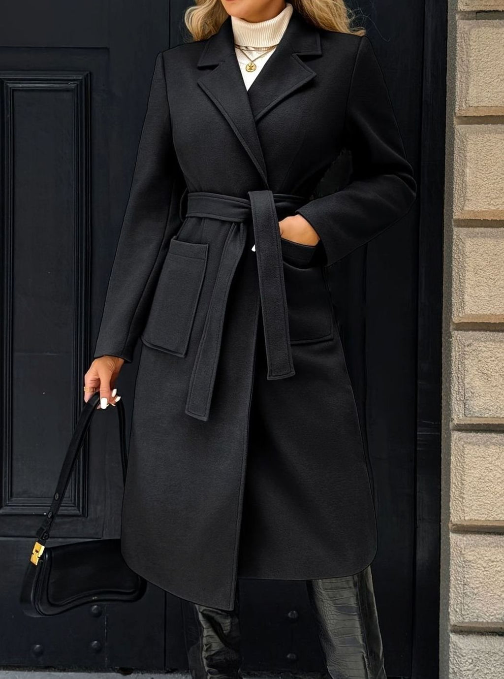 Mia | Manteau en laine pour femmes avec ceinture à nouer Trench-coat longline ajusté