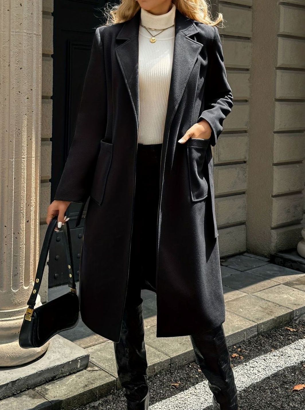 Mia | Manteau en laine pour femmes avec ceinture à nouer Trench-coat longline ajusté