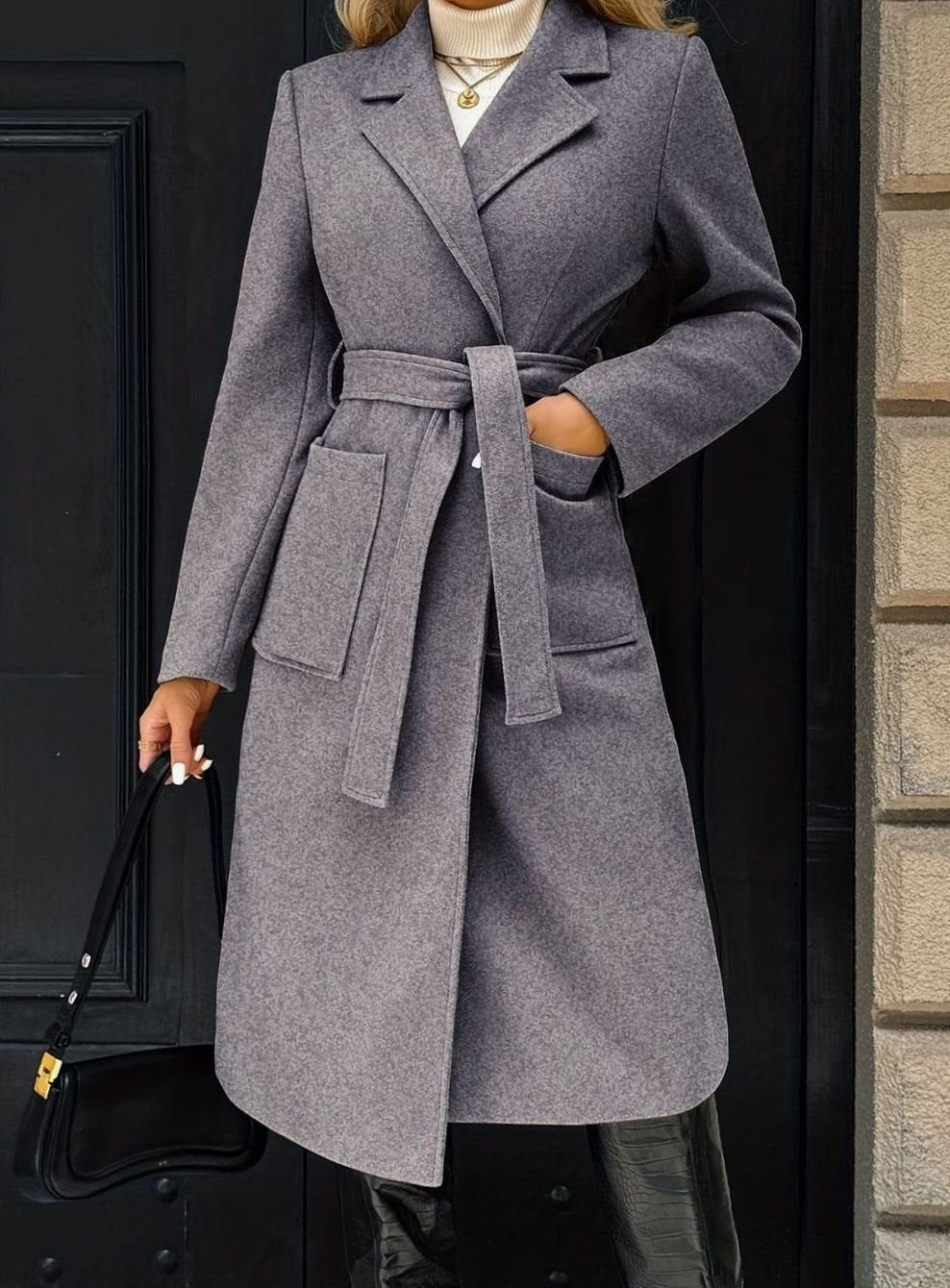 Mia | Manteau en laine pour femmes avec ceinture à nouer Trench-coat longline ajusté