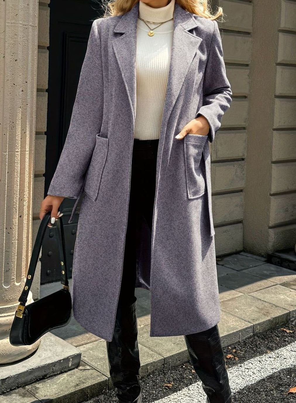 Mia | Manteau en laine pour femmes avec ceinture à nouer Trench-coat longline ajusté