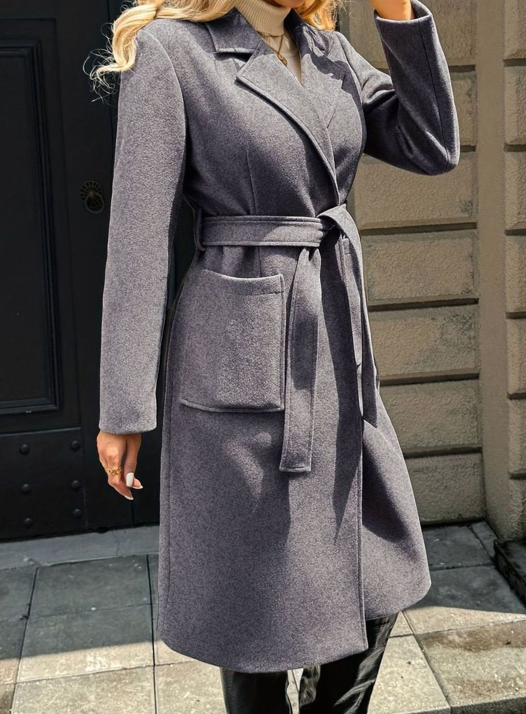 Mia | Manteau en laine pour femmes avec ceinture à nouer Trench-coat longline ajusté
