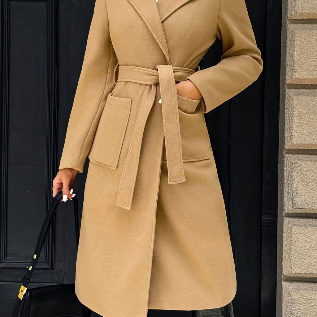 Mia | Manteau en laine pour femmes avec ceinture à nouer Trench-coat longline ajusté