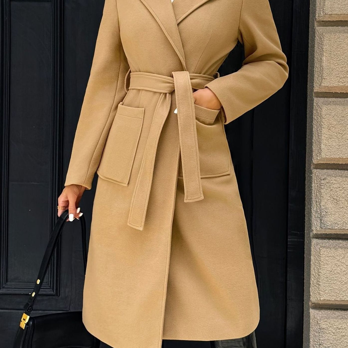 Mia | Manteau en laine pour femmes avec ceinture à nouer Trench-coat longline ajusté