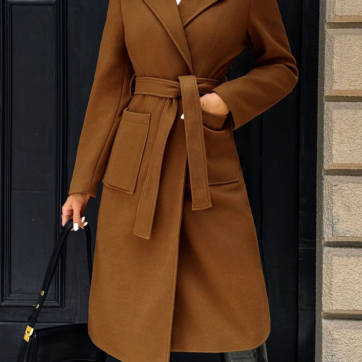 Mia | Manteau en laine pour femmes avec ceinture à nouer Trench-coat longline ajusté