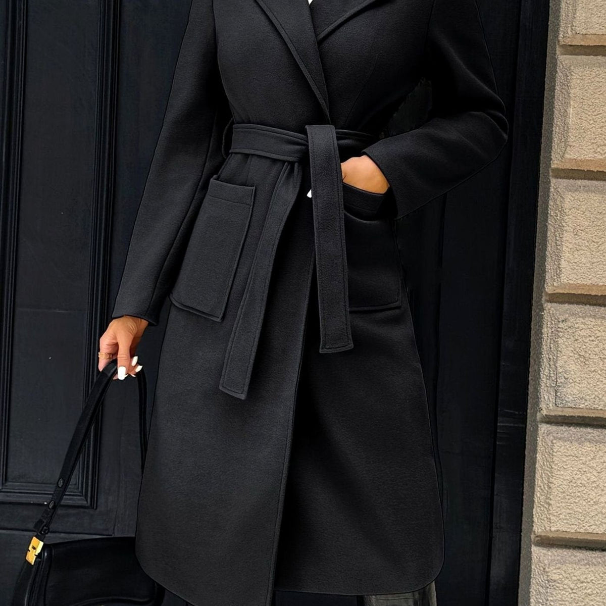 Mia | Manteau en laine pour femmes avec ceinture à nouer Trench-coat longline ajusté