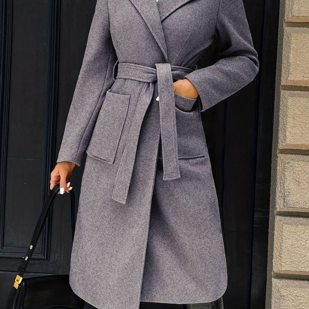 Mia | Manteau en laine pour femmes avec ceinture à nouer Trench-coat longline ajusté