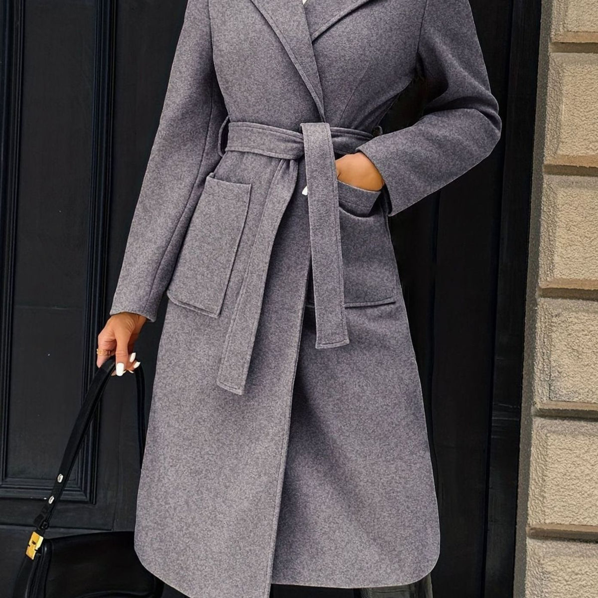 Mia | Manteau en laine pour femmes avec ceinture à nouer Trench-coat longline ajusté