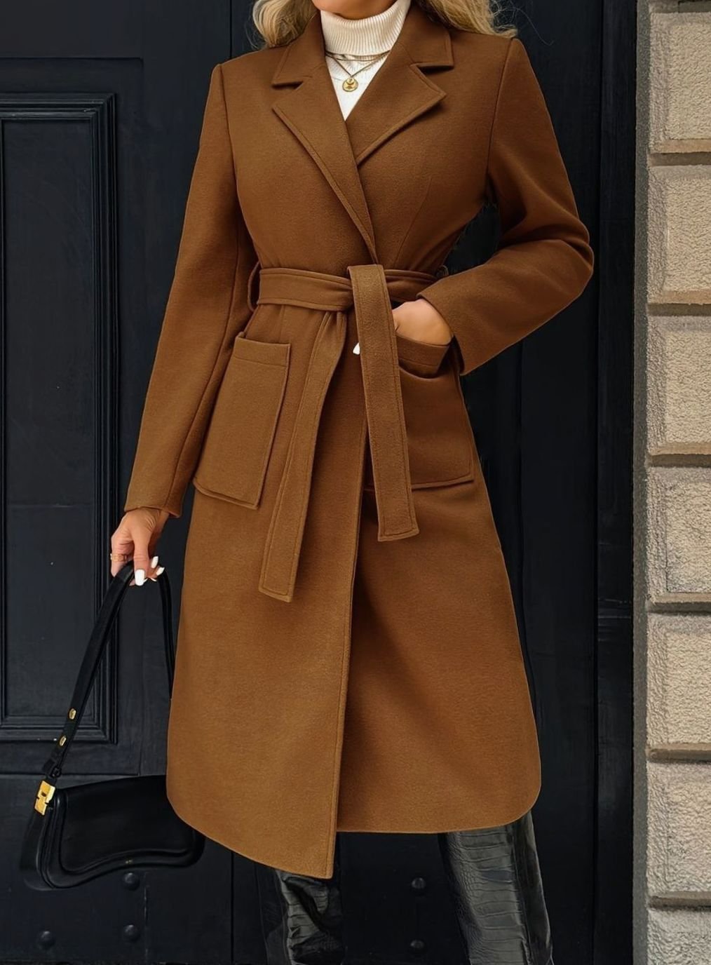 Mia | Manteau en laine pour femmes avec ceinture à nouer Trench-coat longline ajusté