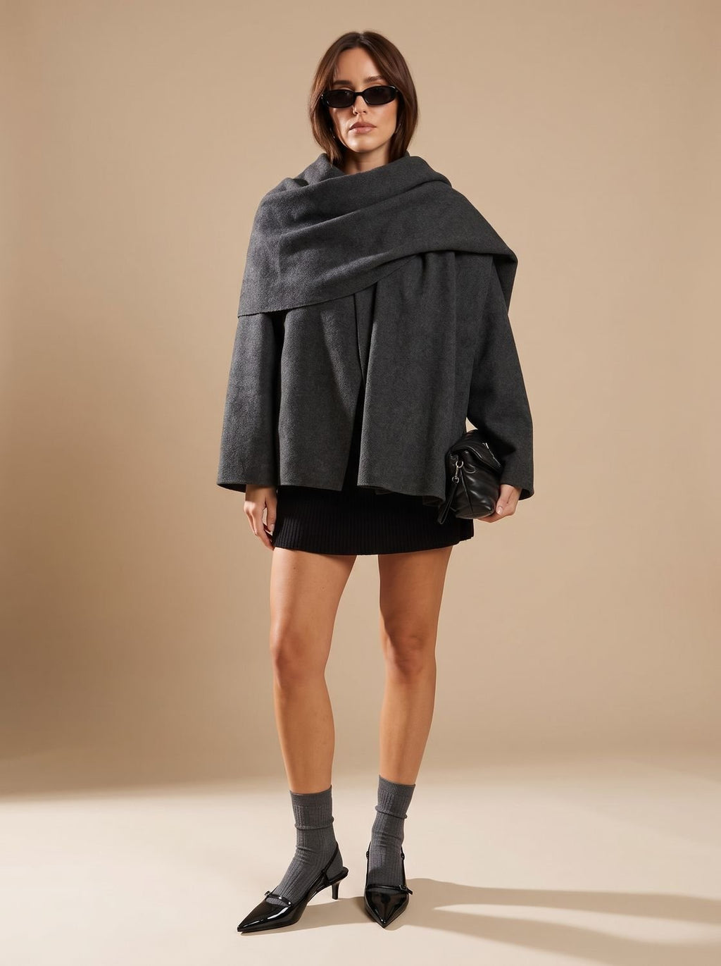 Clara | Manteau en laine pour femmes avec écharpe intégrée, manteau court