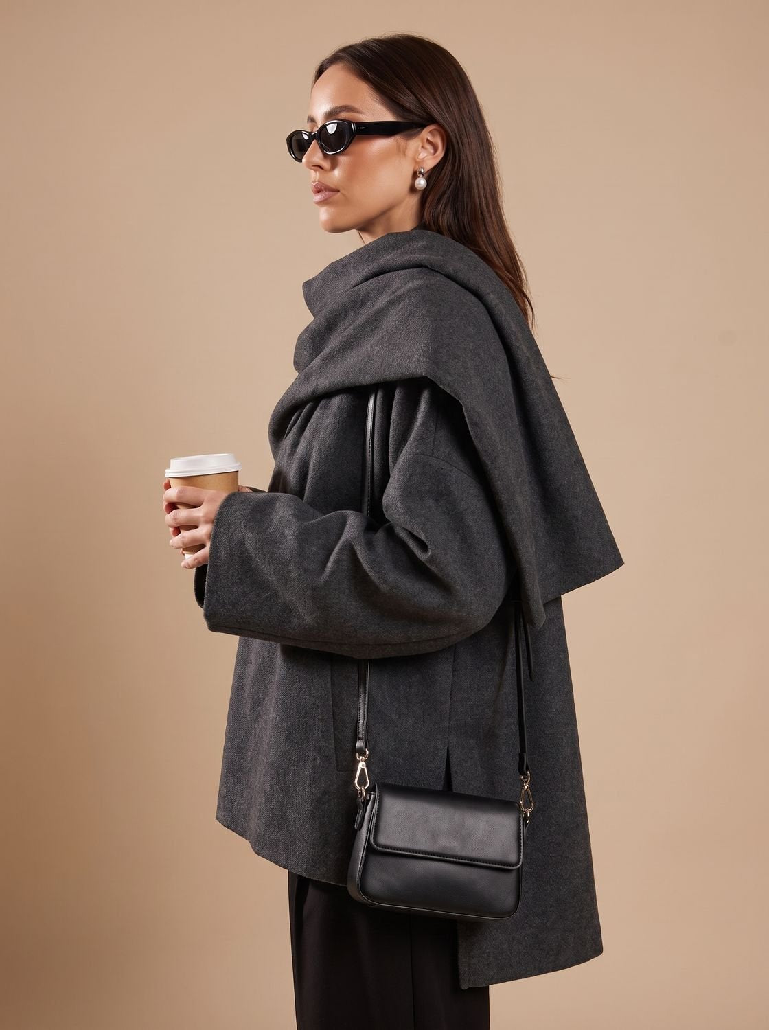 Clara | Manteau en laine pour femmes avec écharpe intégrée, manteau court