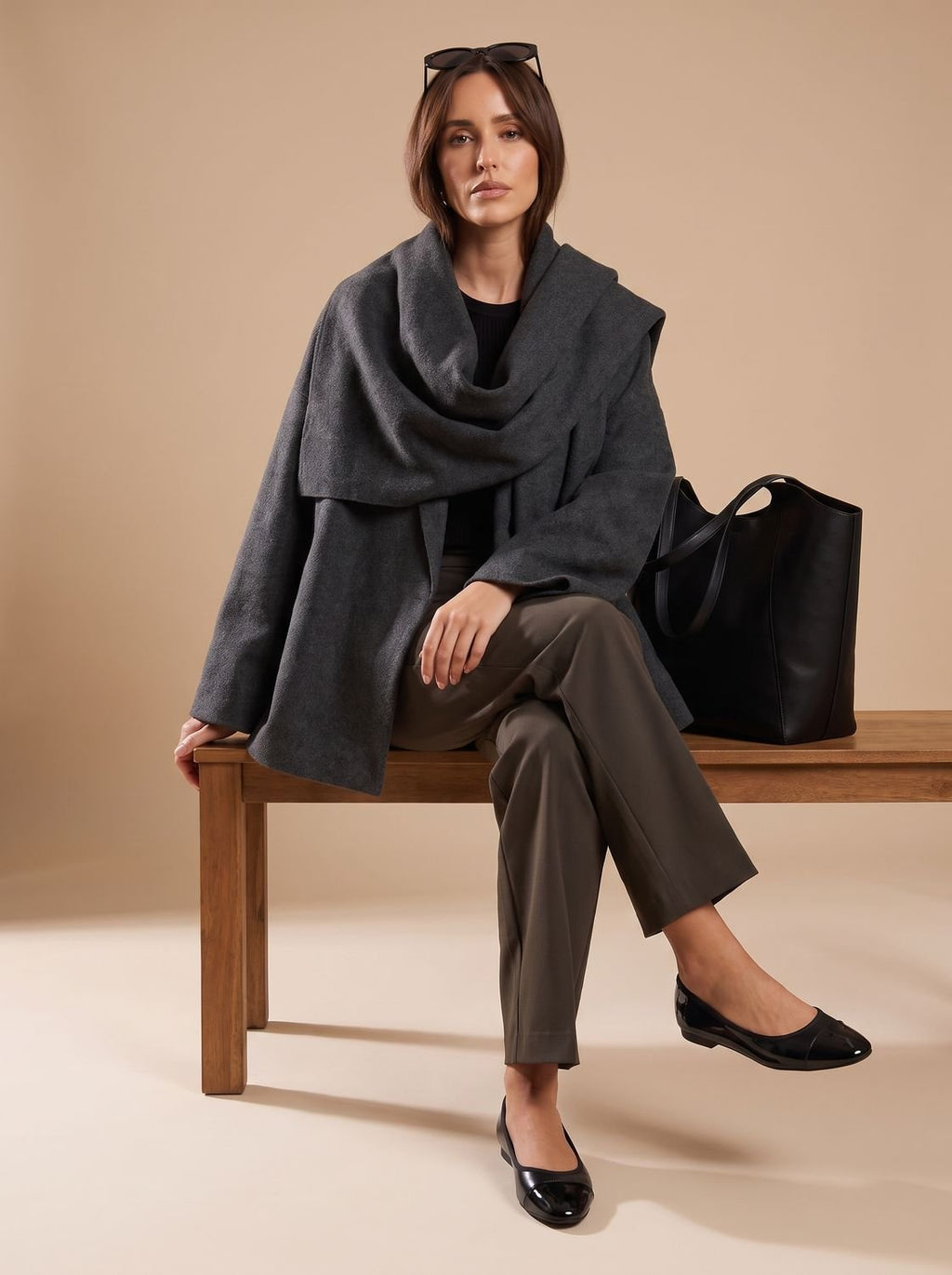 Clara | Manteau en laine pour femmes avec écharpe intégrée, manteau court