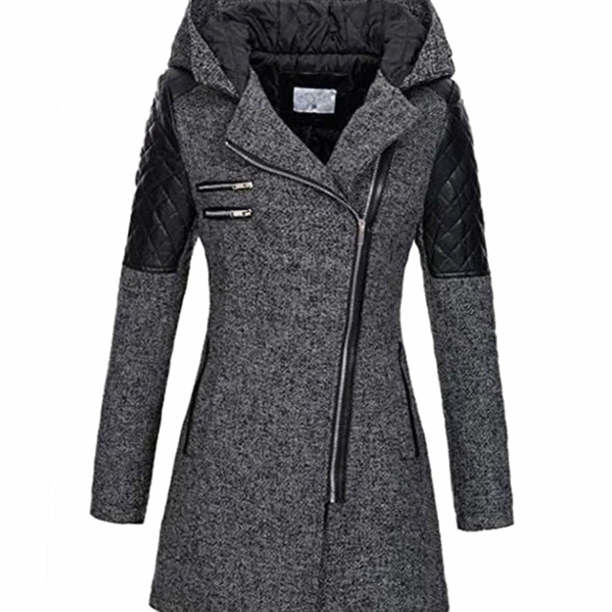 Johanna | Manteau en laine pour femmes avec capuche, fermeture éclair asymétrique, coupe A