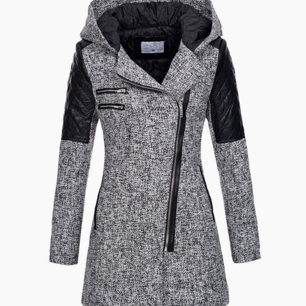 Johanna | Manteau en laine pour femmes avec capuche, fermeture éclair asymétrique, coupe A