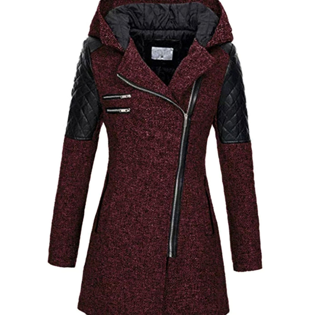 Johanna | Manteau en laine pour femmes avec capuche, fermeture éclair asymétrique, coupe A
