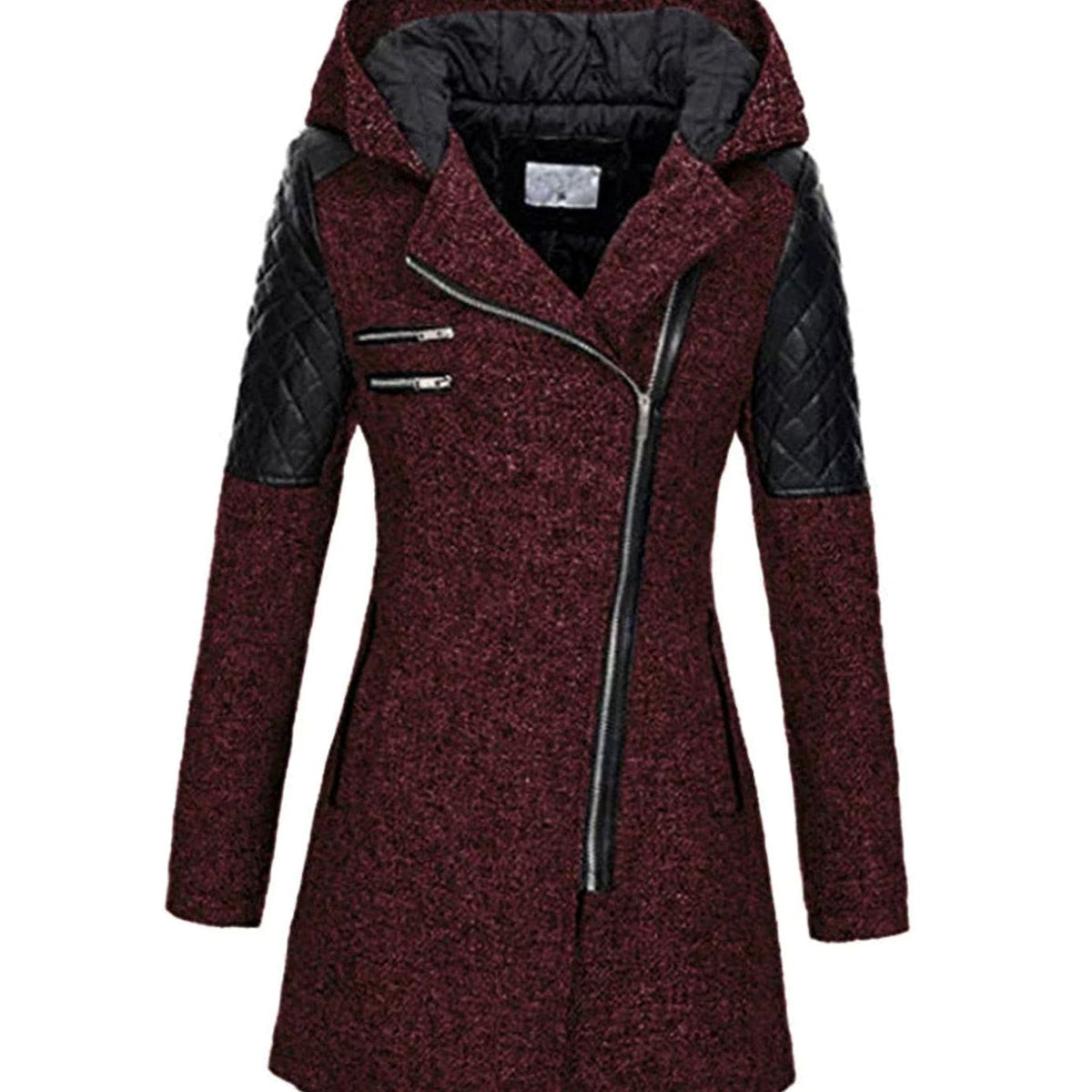 Johanna | Manteau en laine pour femmes avec capuche, fermeture éclair asymétrique, coupe A