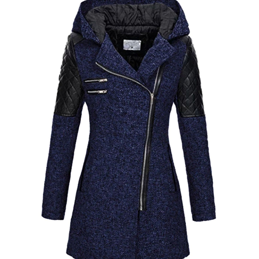 Johanna | Manteau en laine pour femmes avec capuche, fermeture éclair asymétrique, coupe A