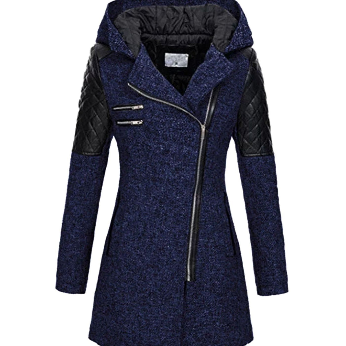 Johanna | Manteau en laine pour femmes avec capuche, fermeture éclair asymétrique, coupe A