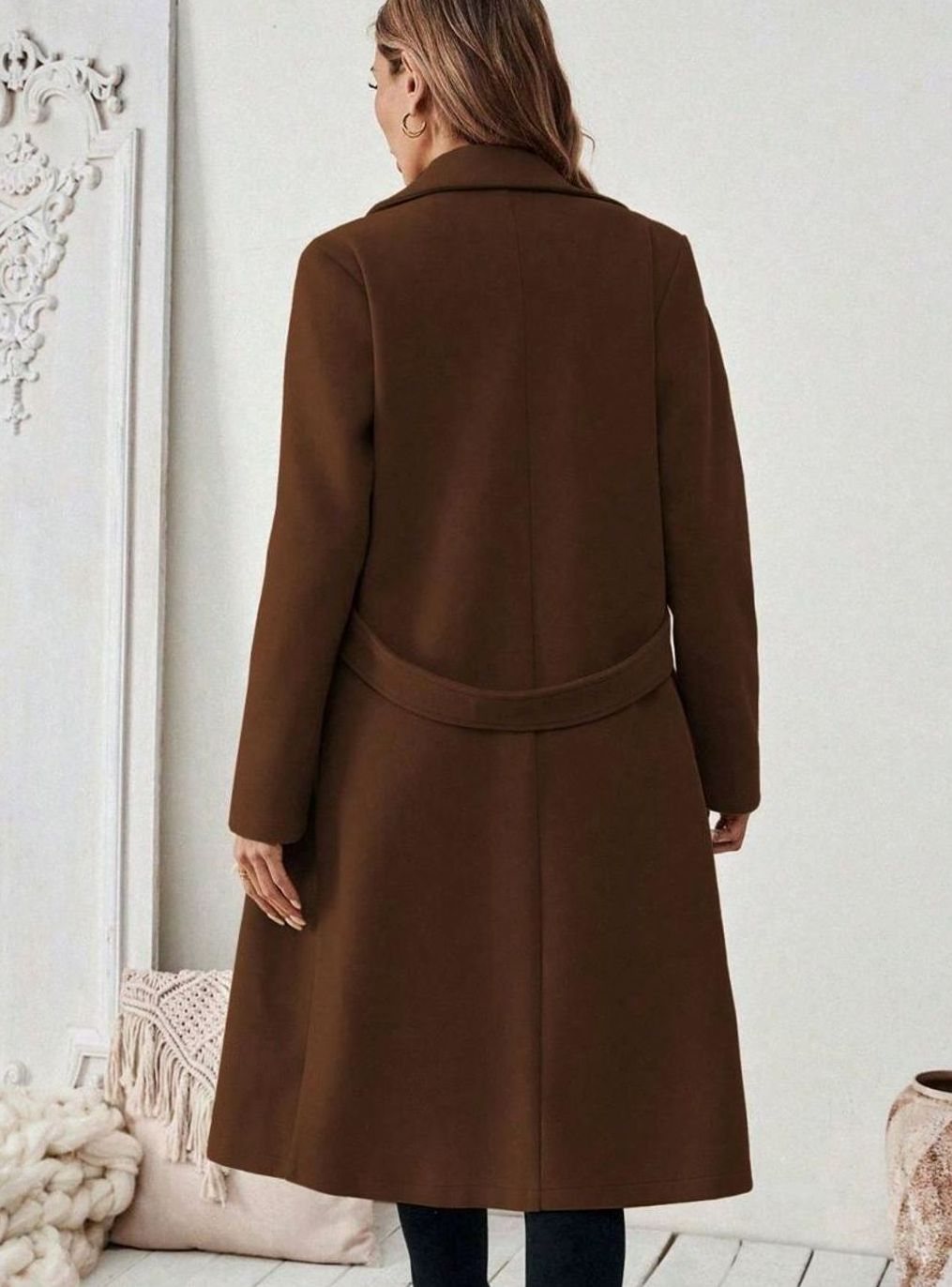 Hannah | Manteau en laine pour femmes avec col à revers et poches à rabat, coupe longue
