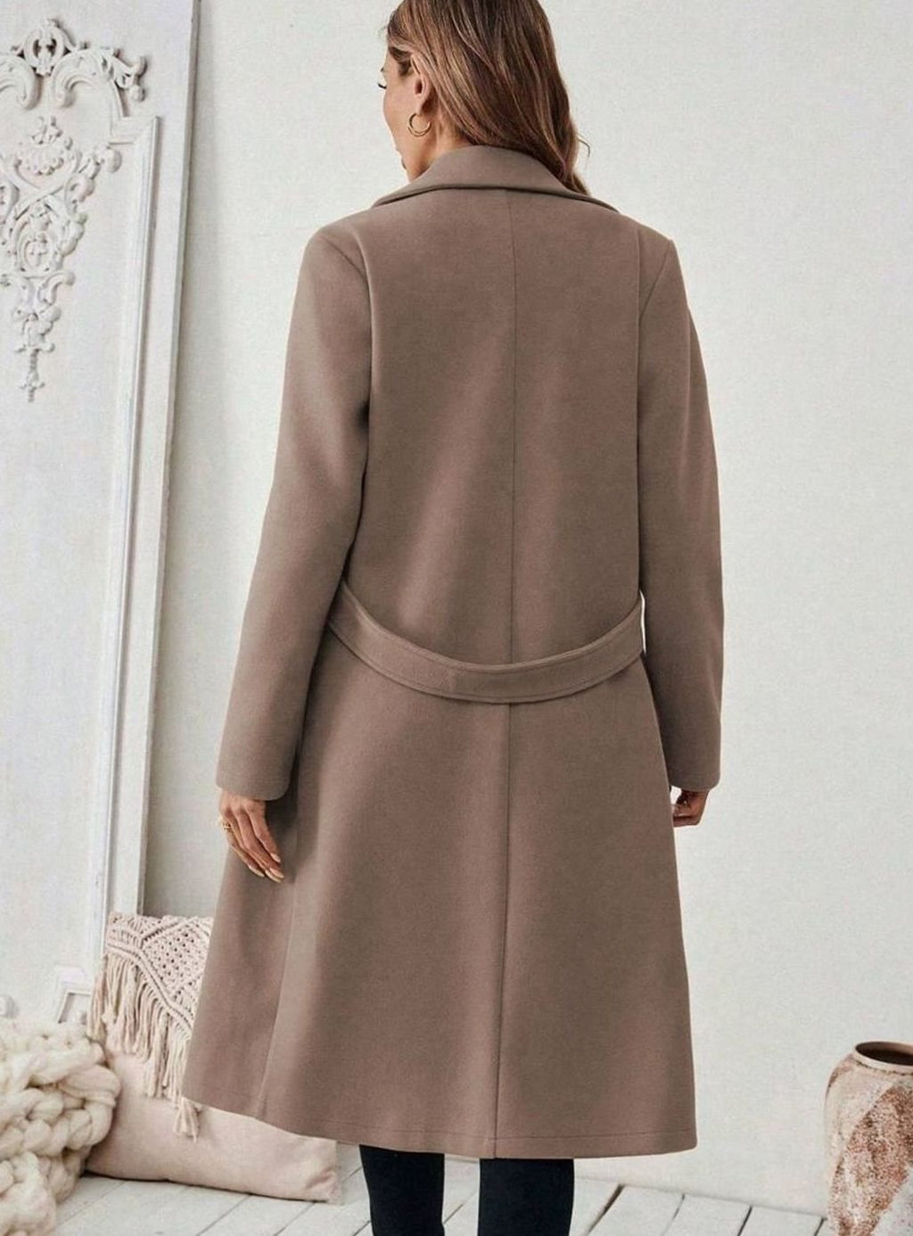 Hannah | Manteau en laine pour femmes avec col à revers et poches à rabat, coupe longue