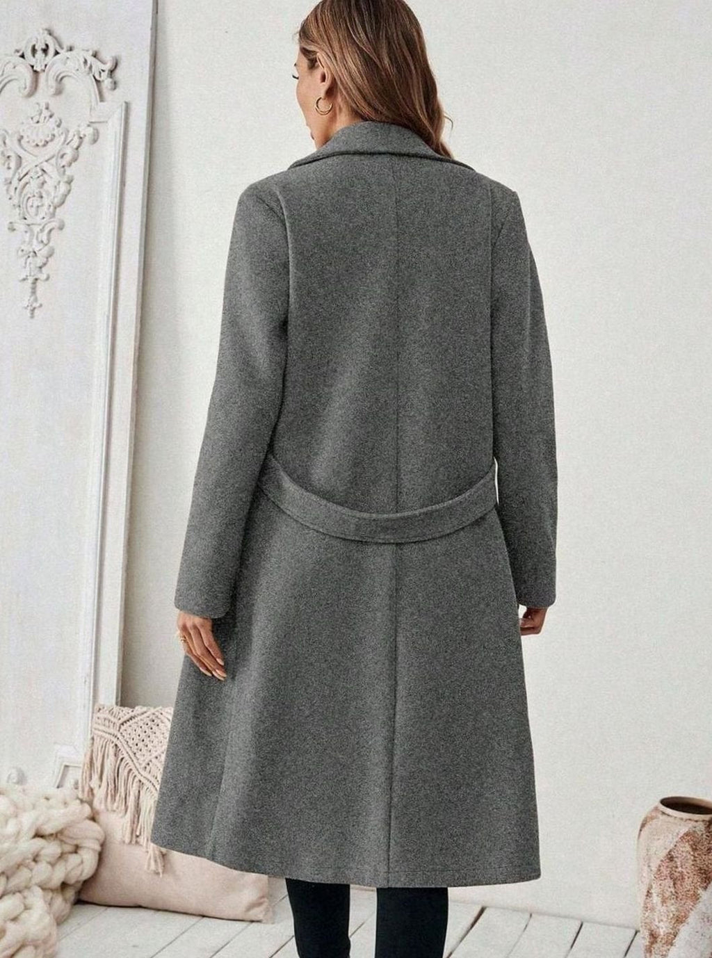 Hannah | Manteau en laine pour femmes avec col à revers et poches à rabat, coupe longue