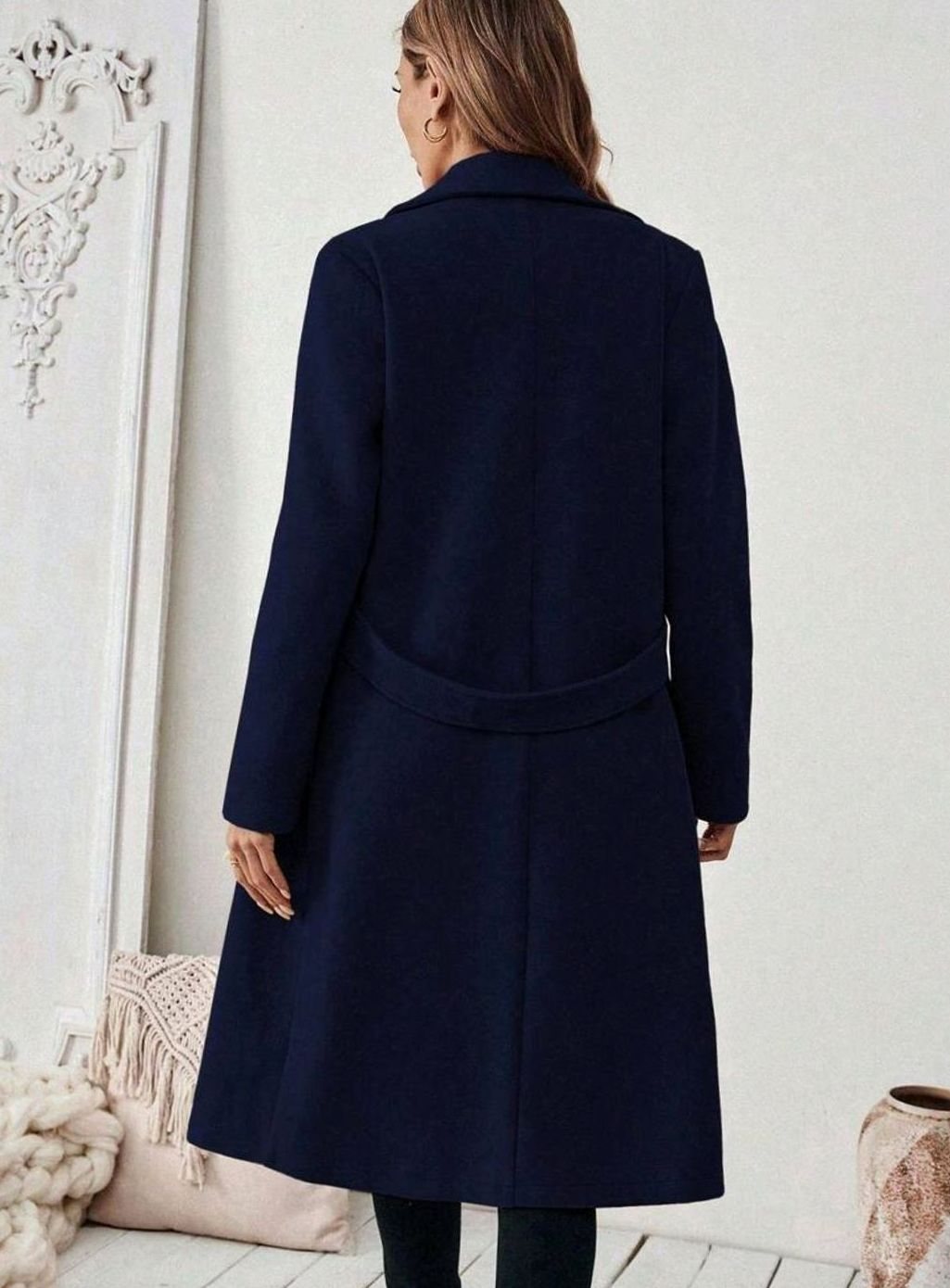 Hannah | Manteau en laine pour femmes avec col à revers et poches à rabat, coupe longue