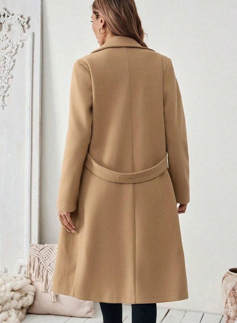 Hannah | Manteau en laine pour femmes avec col à revers et poches à rabat, coupe longue